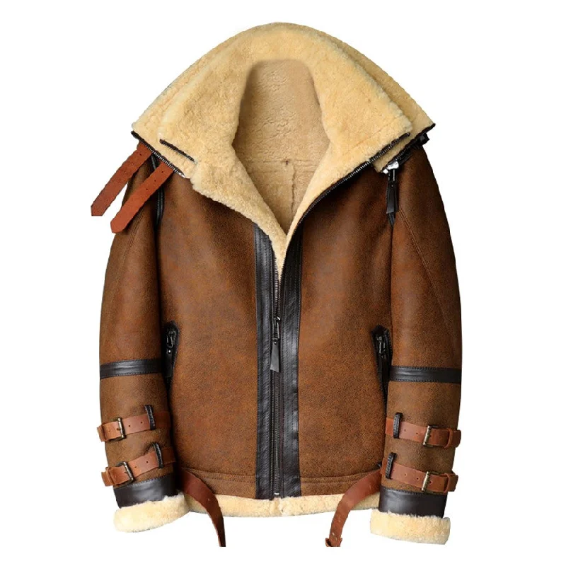 Men's Dark Brown B-3 Sheepskin Leather Flight Jacket Zippered Jacket Buttoned Jacket Snapped Jacket Men's Dark Brown B-3 Sheepskin Leather Flight Jacket Zippered Jacket Buttoned Jacket Snapped Jacket