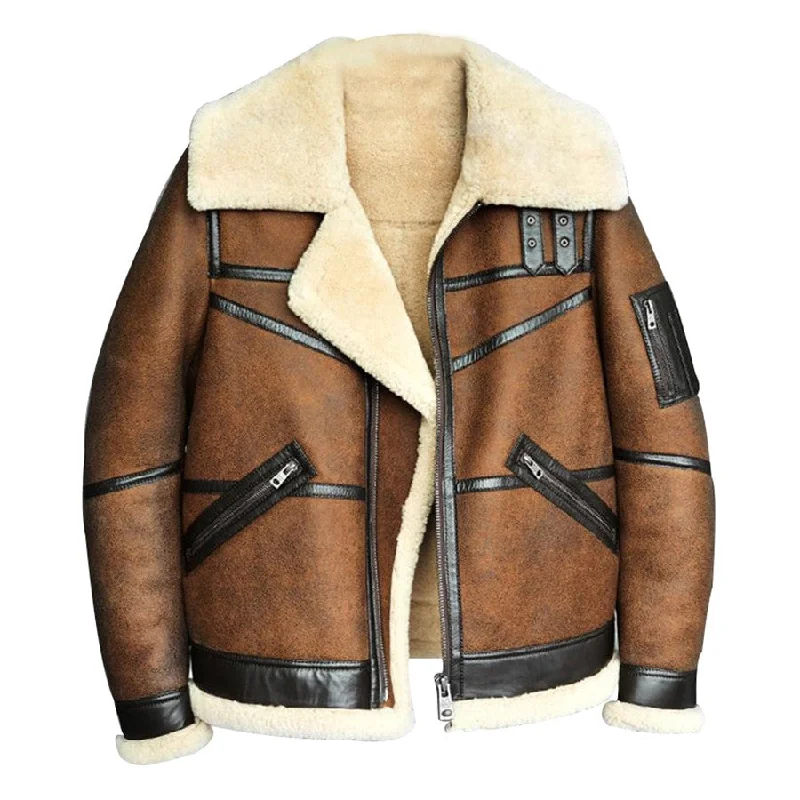 Men's Distressed Brown Shearling Sheepskin Leather Bomber Jacket Trench Coat Raincoat Waterproof Jacket Men's Distressed Brown Shearling Sheepskin Leather Bomber Jacket Trench Coat Raincoat Waterproof Jacket