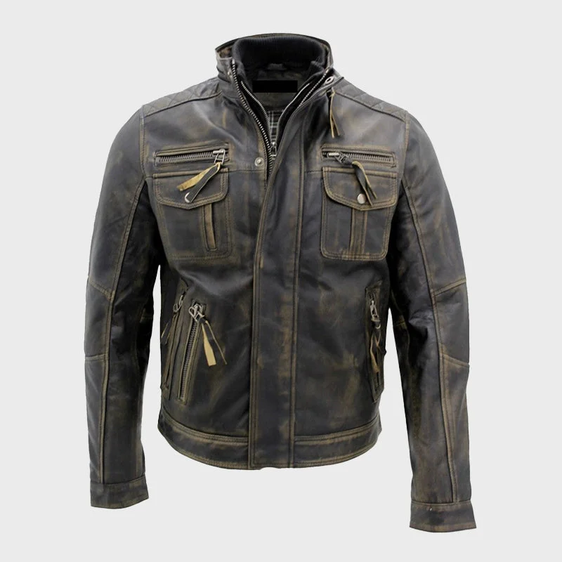 Men's Distressed Brown Vintage Cafe Racer Real Leather Jacket Appliqued Jacket Beaded Jacket Sequined Jacket Men's Distressed Brown Vintage Cafe Racer Real Leather Jacket Appliqued Jacket Beaded Jacket Sequined Jacket