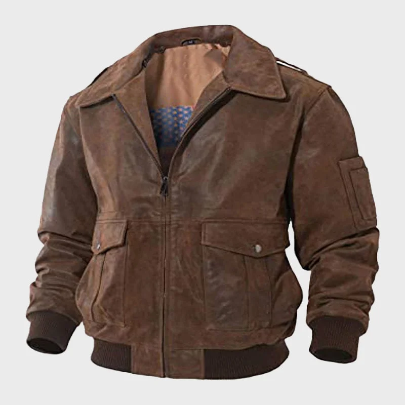 Men's Edward A-2 Brown Bomber Jacket Rayon Fabric Velvet Fabric Corduroy Fabric
