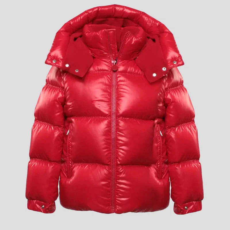Men's Red Puffer Down Jacket Embroidered Jacket Appliqued Jacket Beaded Jacket