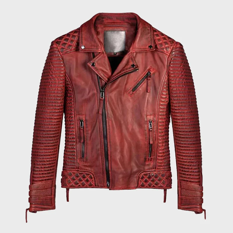 Men's Red Waxed Motorcycle Leather Jacket Insulated Jacket Fitted Jacket Loose Jacket Men's Red Waxed Motorcycle Leather Jacket Insulated Jacket Fitted Jacket Loose Jacket