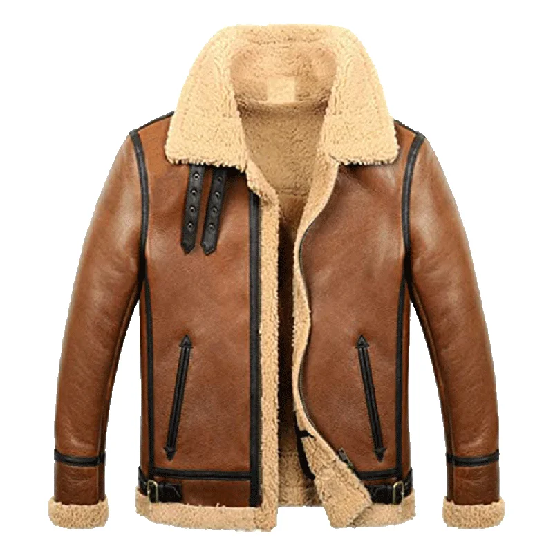 Men's Tan Biker Shearling Jacket Striped Jacket Polka Dot Jacket Floral Jacket