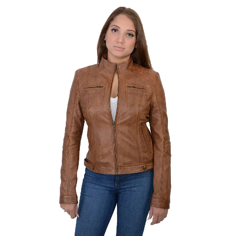 Milwaukee Leather SFL2800 Women's Racer Whiskey Stand Up Collar Motorcycle Fashion Leather Jacket Tailored Jacket Straight Jacket A-Line Jacket Milwaukee Leather SFL2800 Women's Racer Whiskey Stand Up Collar Motorcycle Fashion Leather Jacket Tailored Jacket Straight Jacket A-Line Jacket