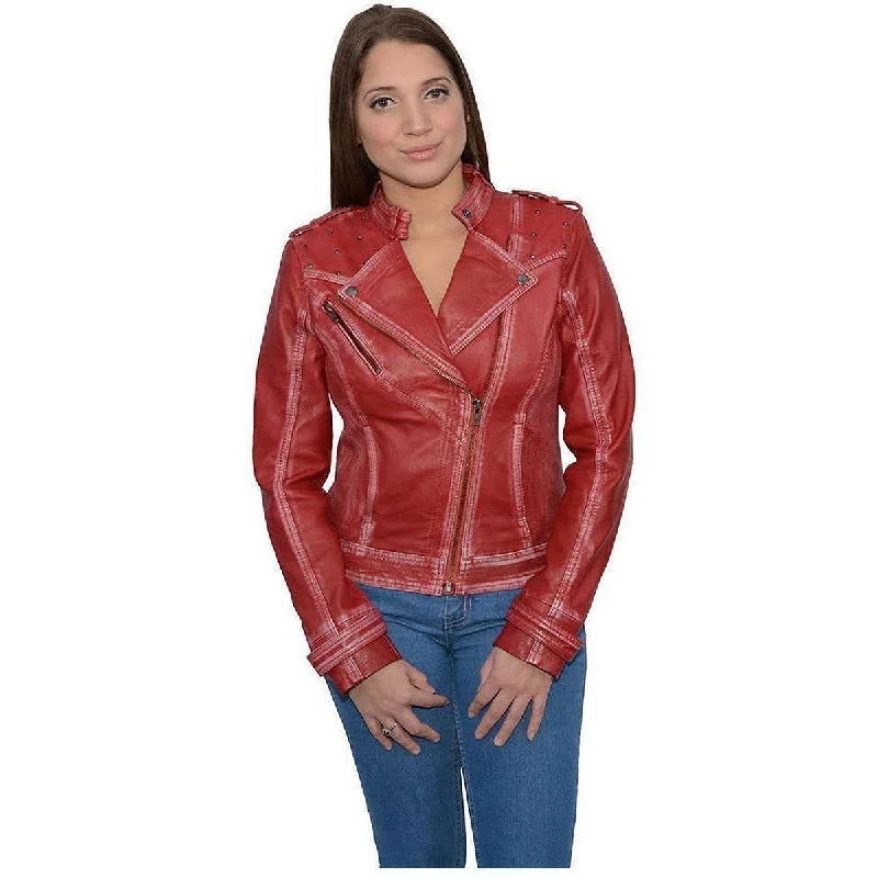 Milwaukee Leather Women's Maiden Red Premium Sheepskin Motorcycle Fashion Leather Jacket SFL2840 Fitted Jacket Loose Jacket Oversized Jacket Milwaukee Leather Women's Maiden Red Premium Sheepskin Motorcycle Fashion Leather Jacket SFL2840 Fitted Jacket Loose Jacket Oversized Jacket