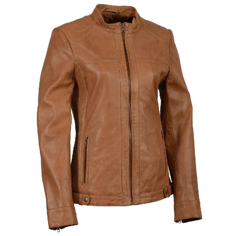 Milwaukee Leather SFL2855 Women's Saddle Zip Front Leather Jacket with Side Stretch Fitting Knit Fabric Woven Fabric Fleece Fabric Milwaukee Leather SFL2855 Women's Saddle Zip Front Leather Jacket with Side Stretch Fitting Knit Fabric Woven Fabric Fleece Fabric