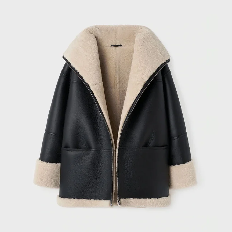 New Sheepskin Shearling RAF Aviator Styled Leather Jacket For Women Satin Jacket Silk Jacket Chiffon Jacket New Sheepskin Shearling RAF Aviator Styled Leather Jacket For Women Satin Jacket Silk Jacket Chiffon Jacket