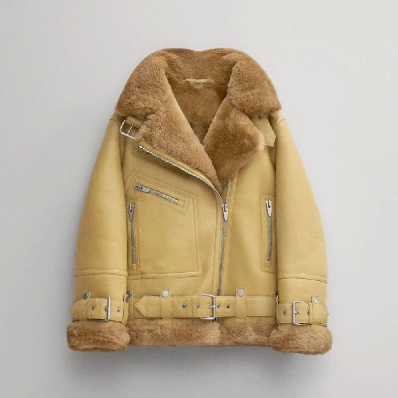 New Women Sheepskin Shearling Brown RAF Aviator Styled Leather Jacket Quilted Jacket Puffer Jacket Insulated Jacket New Women Sheepskin Shearling Brown RAF Aviator Styled Leather Jacket Quilted Jacket Puffer Jacket Insulated Jacket