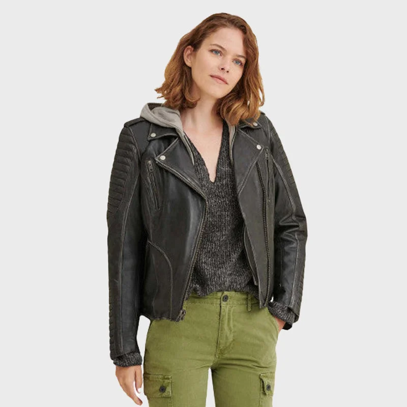 Womens Rider Quilted Leather Moto Jacket Stand-Up Collar Roll-Neck Collar Turtle Neck Womens Rider Quilted Leather Moto Jacket Stand-Up Collar Roll-Neck Collar Turtle Neck