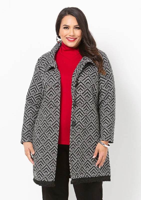 Chevron Jacket Notch Collar Peter Pan Collar Cowl Neck