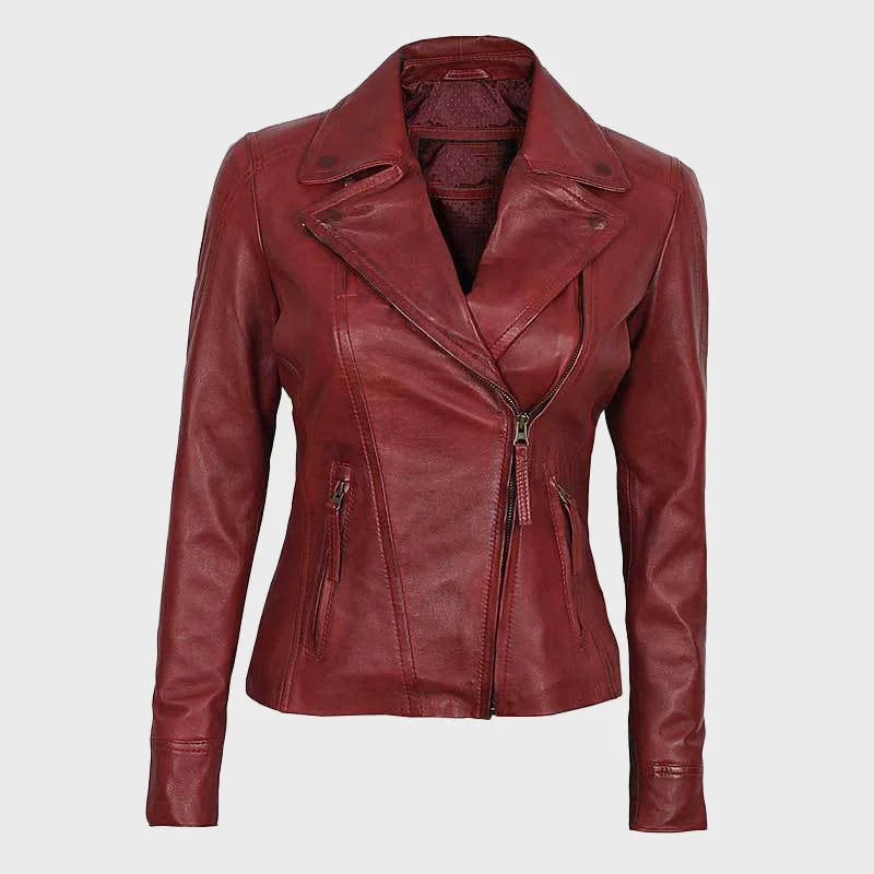 Women Red Asymmetrical Slim Fit Leather Jacket Notch Collar Jacket Peter Pan Collar Jacket Cowl Neck Jacket Women Red Asymmetrical Slim Fit Leather Jacket Notch Collar Jacket Peter Pan Collar Jacket Cowl Neck Jacket