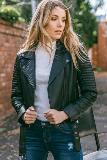 Sophie's Leather Motorcycle Jacket for Women Denim Fabric Leather Fabric Suede Fabric Sophie's Leather Motorcycle Jacket for Women Denim Fabric Leather Fabric Suede Fabric