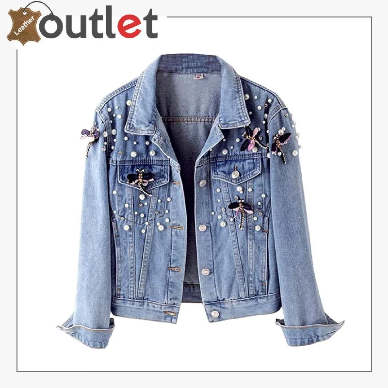 Stylish Denim Studded Jacket For Women Print Jacket Jacquard Jacket Embroidered Jacket
