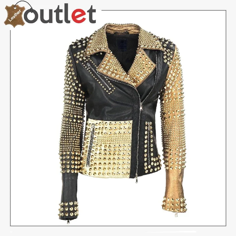 Stylish Golden Studded Black Brando Leather Jacket Cotton Fabric Linen Fabric Terry Fabric Stylish Golden Studded Black Brando Leather Jacket Cotton Fabric Linen Fabric Terry Fabric