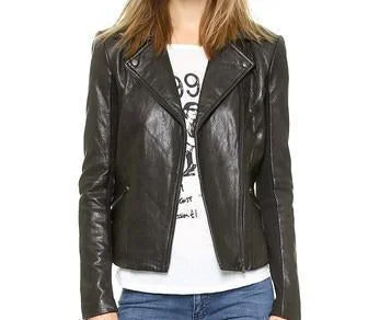 Super Mega Women Classic Black Leather Jackets Welt Pockets Slit Pockets Flap Pockets Super Mega Women Classic Black Leather Jackets Welt Pockets Slit Pockets Flap Pockets