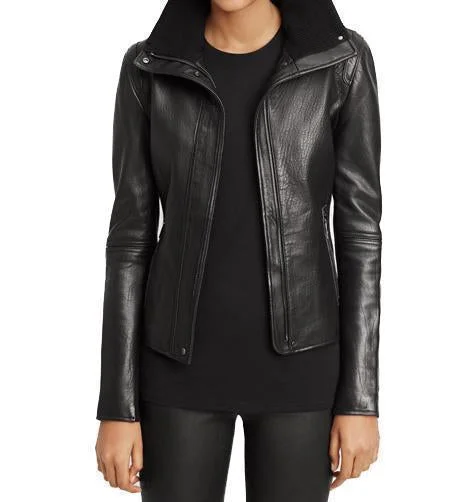 Super Nina Women Classic Leather Jackets Stand-Up Collar Roll-Neck Collar Turtle Neck Super Nina Women Classic Leather Jackets Stand-Up Collar Roll-Neck Collar Turtle Neck