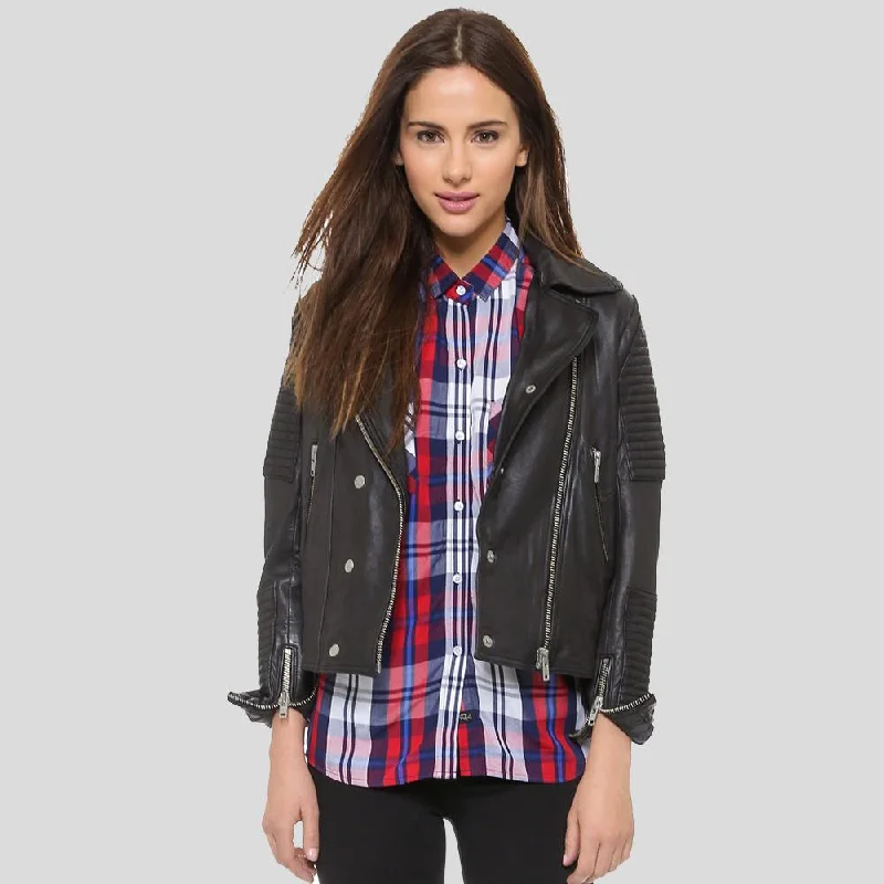 Sylvie Black Motorcycle Quilted Leather Jacket Trench Coat Raincoat Waterproof Jacket Sylvie Black Motorcycle Quilted Leather Jacket Trench Coat Raincoat Waterproof Jacket
