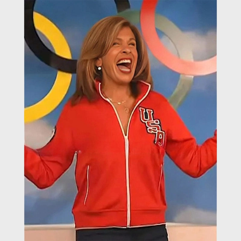 The Today Show Hoda Kotb Red Team USA Track Jacket Zippered Jacket Buttoned Jacket Snapped Jacket The Today Show Hoda Kotb Red Team USA Track Jacket Zippered Jacket Buttoned Jacket Snapped Jacket