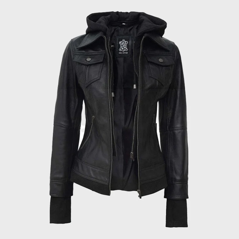 Womens Black Leather Motorcycle Jacket with Hood Denim Jacket Leather Jacket Suede Jacket Womens Black Leather Motorcycle Jacket with Hood Denim Jacket Leather Jacket Suede Jacket