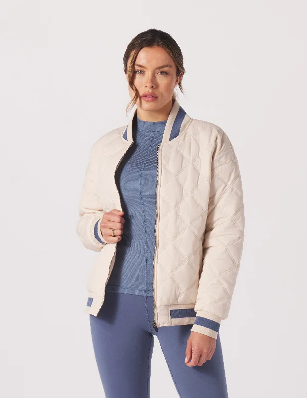 Varsity Jacket: Oatmilk/Washed Blue Rayon Jacket Velvet Jacket Corduroy Jacket