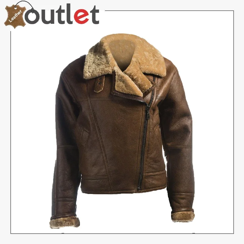 Women Brown Shearling Leather Jacket Knit Jacket Woven Jacket Fleece Jacket