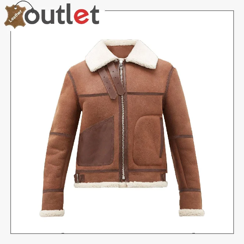 Women Casual Brown Shearling Leather Jacket Fleece Jacket Down Jacket Parka