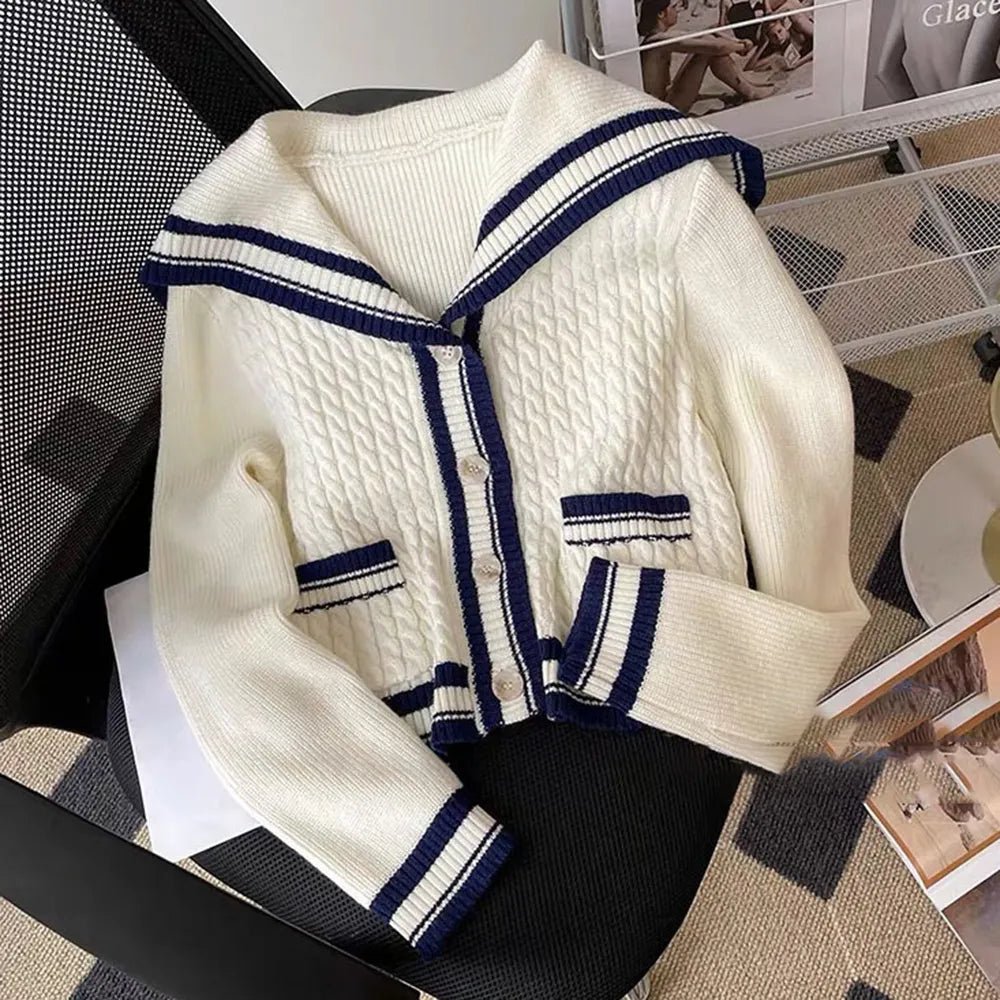 Getadme Women Preppy Style Sweater Cardigan Autumn Winter White Sailor Collar Knitted Coat Casual Loose Long-Sleeved Warm Jacket Oversized Jacket Tailored Jacket Straight Jacket Getadme Women Preppy Style Sweater Cardigan Autumn Winter White Sailor Collar Knitted Coat Casual Loose Long-Sleeved Warm Jacket Oversized Jacket Tailored Jacket Straight Jacket