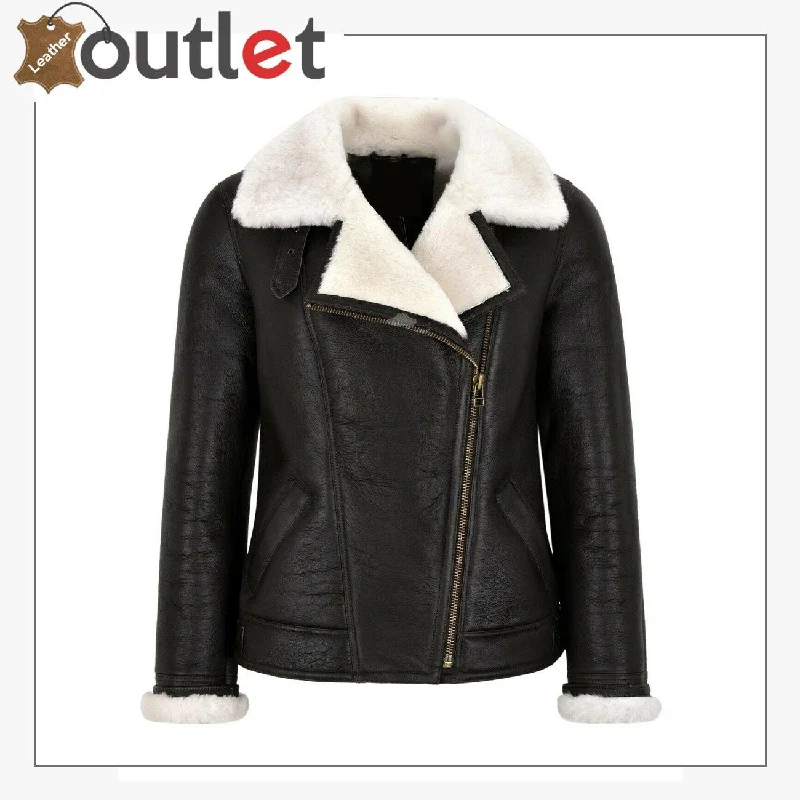 Women Sheepskin Jacket White Real Shearling Fur Pilot Warm Bomber Jacket Tiered Jacket Buttoned Jacket Zippered Jacket Women Sheepskin Jacket White Real Shearling Fur Pilot Warm Bomber Jacket Tiered Jacket Buttoned Jacket Zippered Jacket