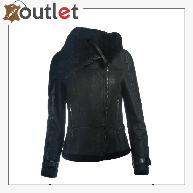 Women Sheepskin Oversized Collar Jacket Jersey Jacket Tulle Jacket Batik Jacket
