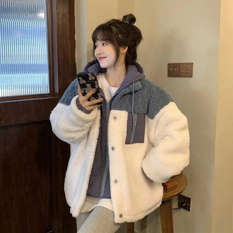 Women Short Lambswool Coat Winter Hooded Single Breasted Pocket Thickned Jacket Warm Patchwork Faux Fur Outwear Faux Fur Jacket Real Fur Jacket Shearling Jacket Women Short Lambswool Coat Winter Hooded Single Breasted Pocket Thickned Jacket Warm Patchwork Faux Fur Outwear Faux Fur Jacket Real Fur Jacket Shearling Jacket