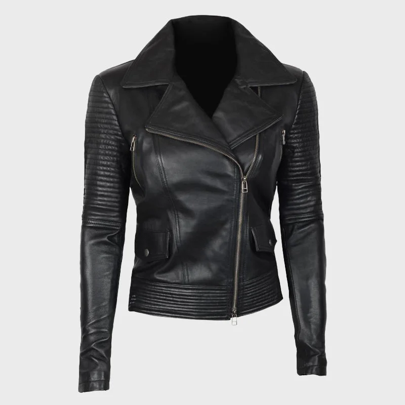 Women's Black Asymmetrical Biker Quilted Leather Jacket Notch Collar Jacket Peter Pan Collar Jacket Cowl Neck Jacket Women's Black Asymmetrical Biker Quilted Leather Jacket Notch Collar Jacket Peter Pan Collar Jacket Cowl Neck Jacket