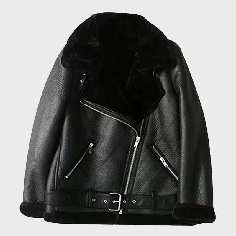 Women's Black B-3 Sheepskin Leather Bomber Jacket Rayon Fabric Velvet Fabric Corduroy Fabric Women's Black B-3 Sheepskin Leather Bomber Jacket Rayon Fabric Velvet Fabric Corduroy Fabric