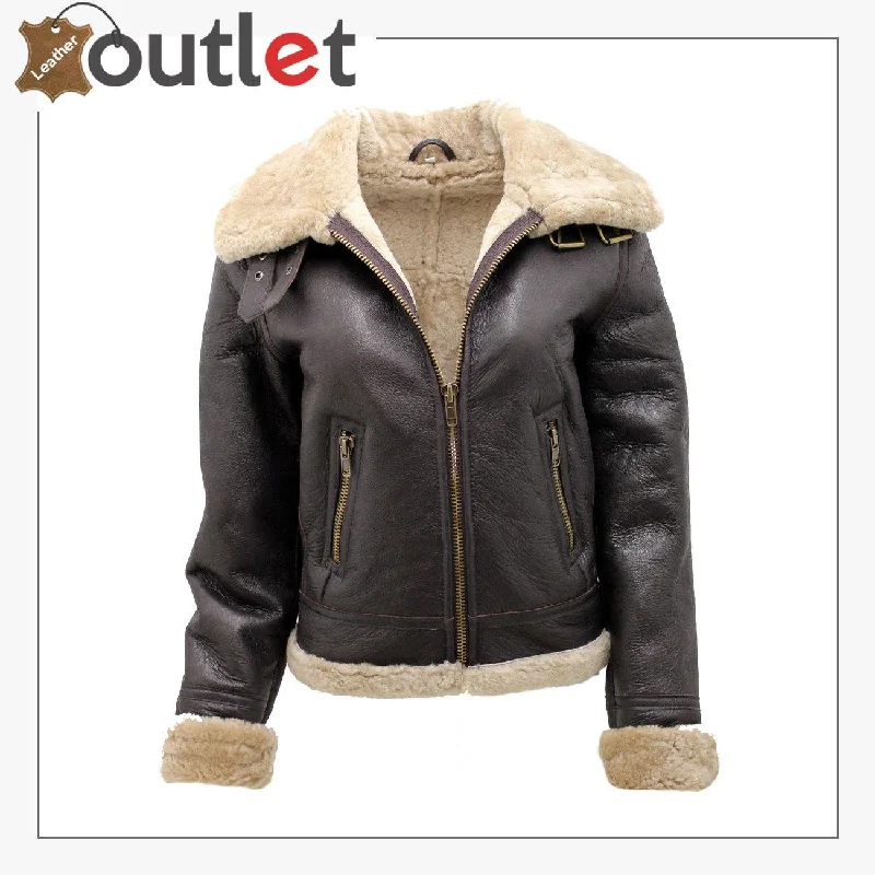 Women's Brown B3 WW2 Ginger Real Thick Sheepskin Leather Flying Jacket Welt Pockets Slit Pockets Flap Pockets Women's Brown B3 WW2 Ginger Real Thick Sheepskin Leather Flying Jacket Welt Pockets Slit Pockets Flap Pockets