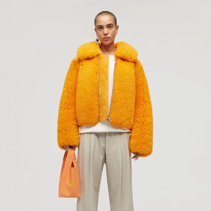 Womens Orange Winter fox Fur Shearling Leather Jacket Chenille Jacket Brocade Jacket Lace Jacket Womens Orange Winter fox Fur Shearling Leather Jacket Chenille Jacket Brocade Jacket Lace Jacket
