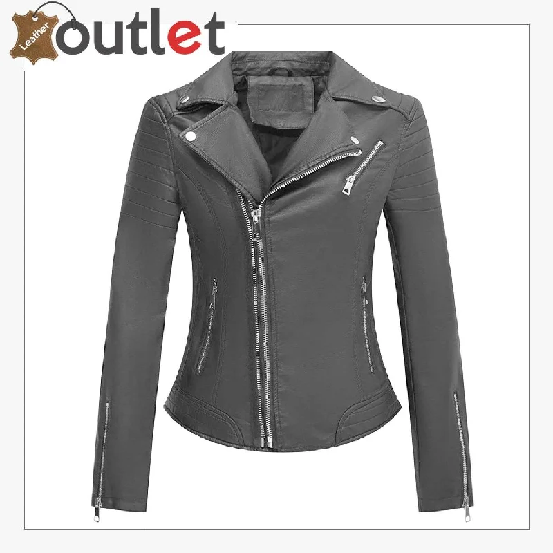Womens Studded Leather Moto Biker Jacket One-Shoulder Jacket Off-the-Shoulder Jacket Asymmetrical Jacket Womens Studded Leather Moto Biker Jacket One-Shoulder Jacket Off-the-Shoulder Jacket Asymmetrical Jacket