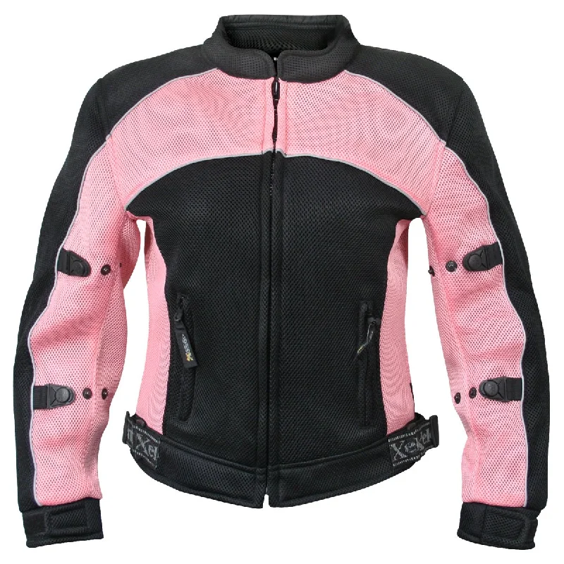Xelement CF508 Women's 'Guardian' Black and Pink Mesh Jacket with X-Armor Protection Knit Fabric Woven Fabric Fleece Fabric Xelement CF508 Women's 'Guardian' Black and Pink Mesh Jacket with X-Armor Protection Knit Fabric Woven Fabric Fleece Fabric