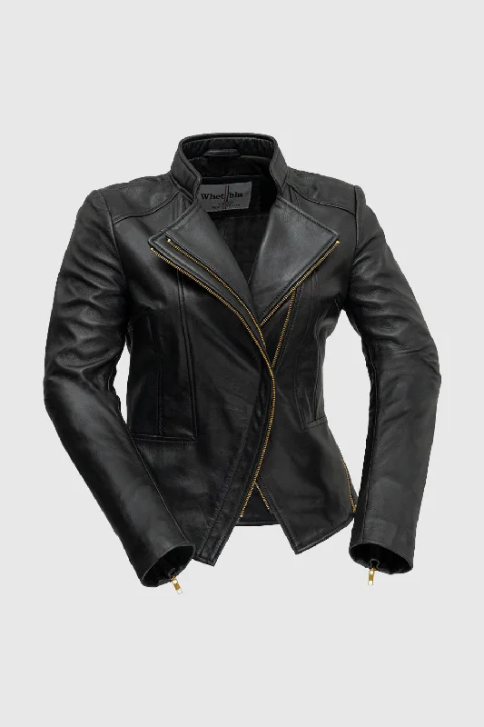 Zoey Womens Fashion Leather Jacket Front Pockets Side Pockets Patch Pockets