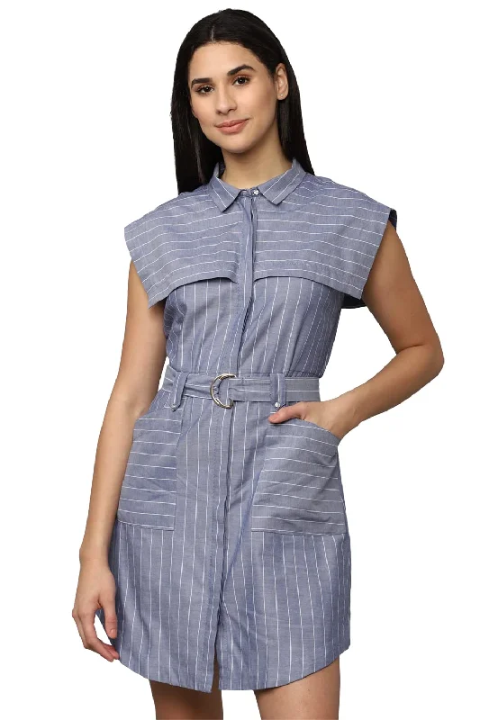 Allen Solly Women's Cotton Classic Mini Dress (Blue) Cozy Satin Mini Dress