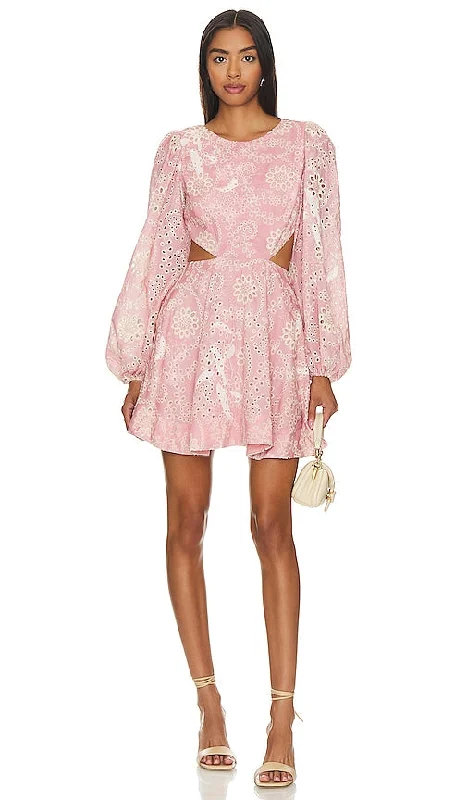 Bardot Mila Broderie Mini Dress in Blush Elegant Mini Dress with Ruffles