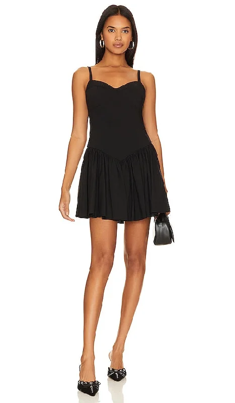 CAROLINE CONSTAS Orella Mini Dress in Black Stylish Puff Sleeve Mini Dress