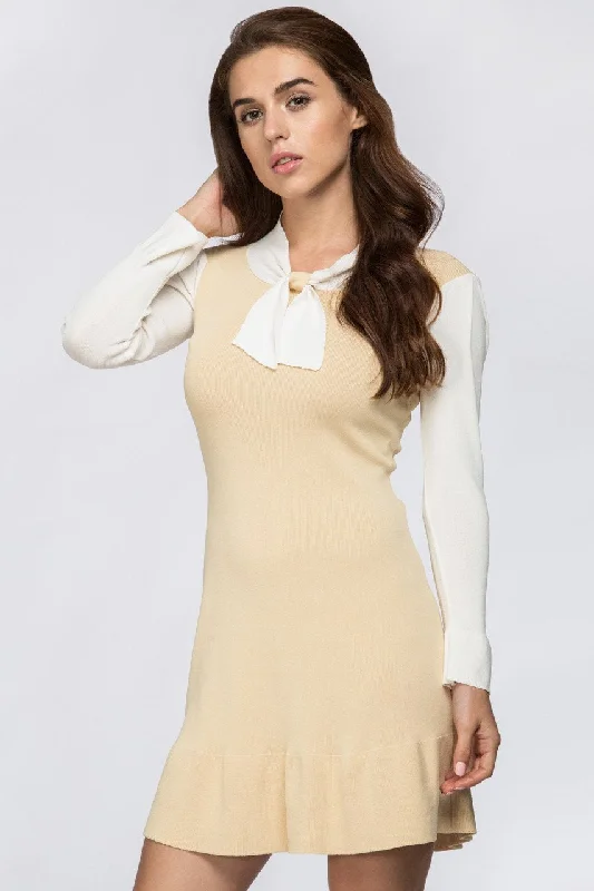 Cream School Girl Mini Dress Chic Pleated Mini Dress