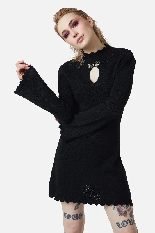 Crochet Knit Mini Dress Chic Mini Dress with V-Neck
