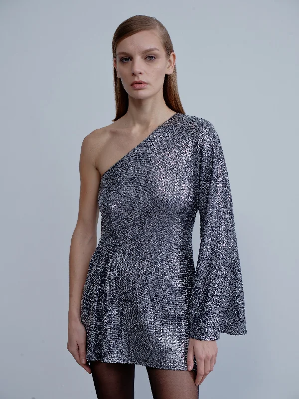 Emerald One-Shoulder Sequin Mini Dress Elegant Silk Mini Dress