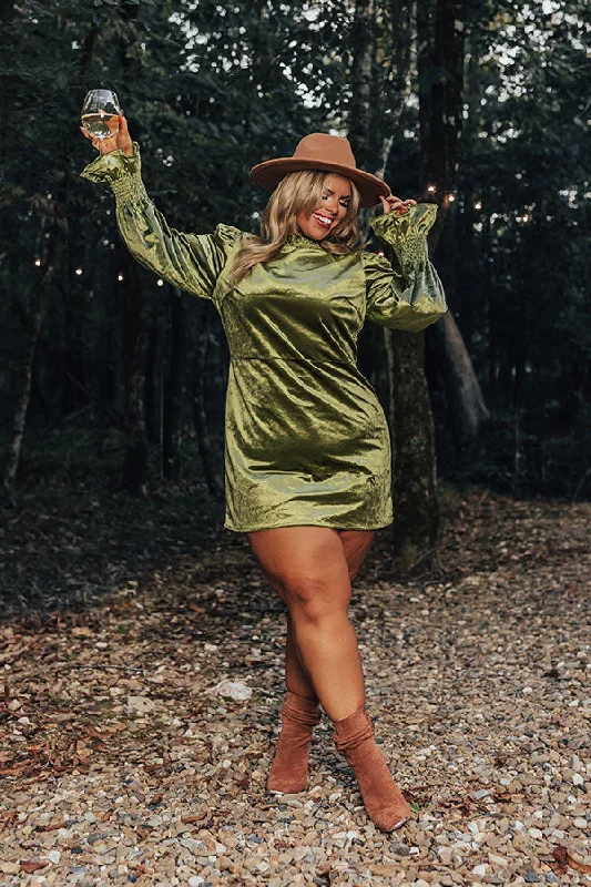 Fashionably Late Velvet Mini Dress In Olive Curves Elegant Velvet Mini Dress