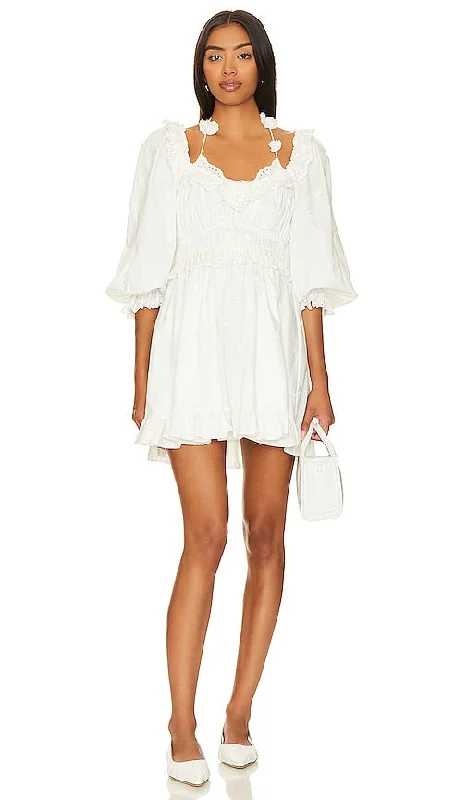 For Love & Lemons Tiana Mini Dress in White Classic Striped Mini Dress