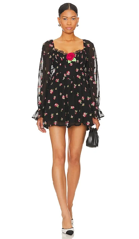 For Love & Lemons Wren Mini Dress in Black Casual High-Waist Mini Dress