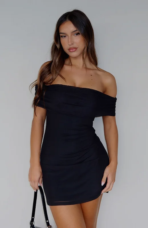 Got The Talent Off Shoulder Mini Dress Black Comfortable Casual Mini Dress