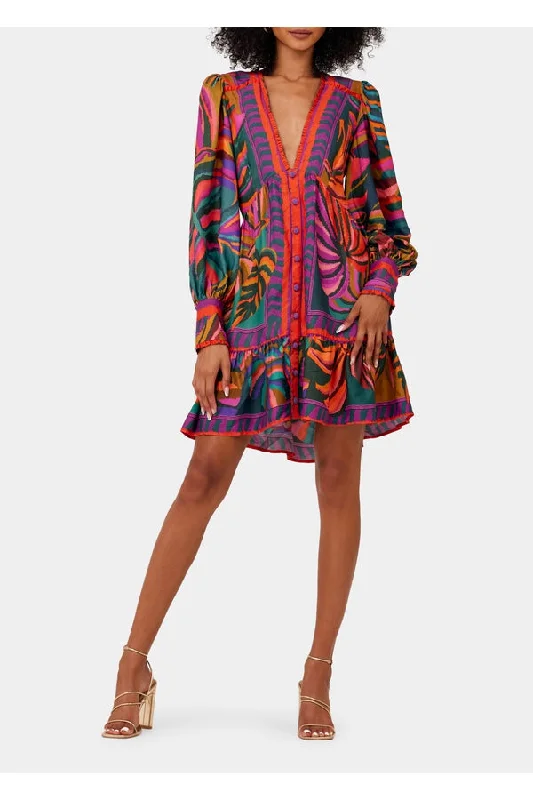 Graphic Foliage Mini Dress Casual High-Waist Mini Dress
