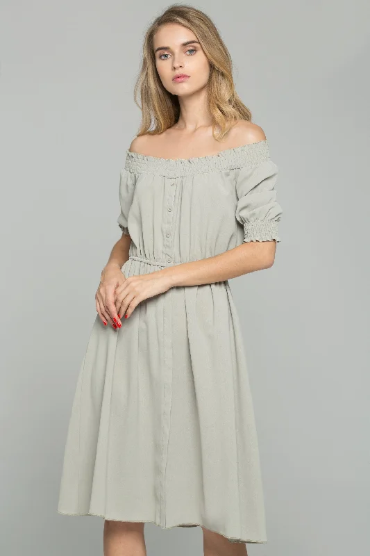 Green Cotton Off-The-Shoulder Ruched Pleat Mini Dress Elegant Lace Mini Dress