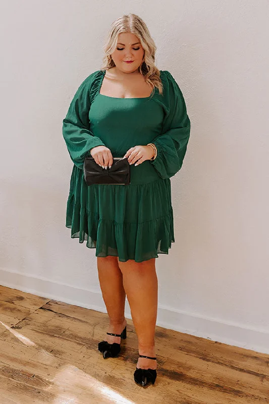 Haute Harmony Mini Dress In Hunter Green Curves Stylish Button-Down Mini Dress